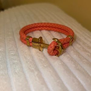 Orange Leather and Gold bracelet anchor design